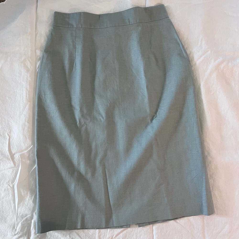 Vintage 90s Laura Ashley Linen Pencil Skirt 4/Sm Dusty Blue Gray Luxury Classic